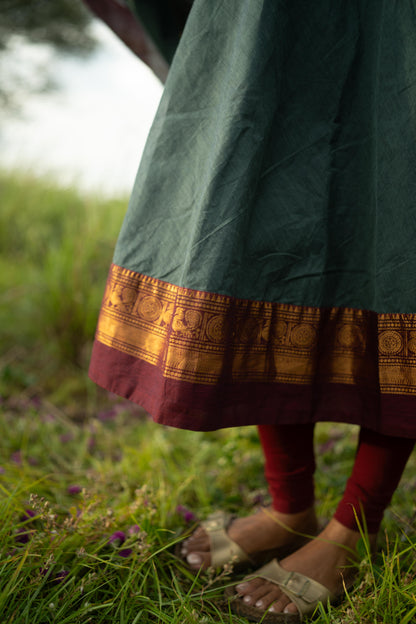 Studio  Blue With Maroon & Blue Border Kanchi Cotton With Potli Balls Top & Dupatta