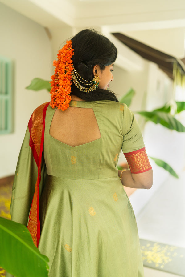 Studio  Pastel Green Silk Cotton Anarkali Top & Dupatta