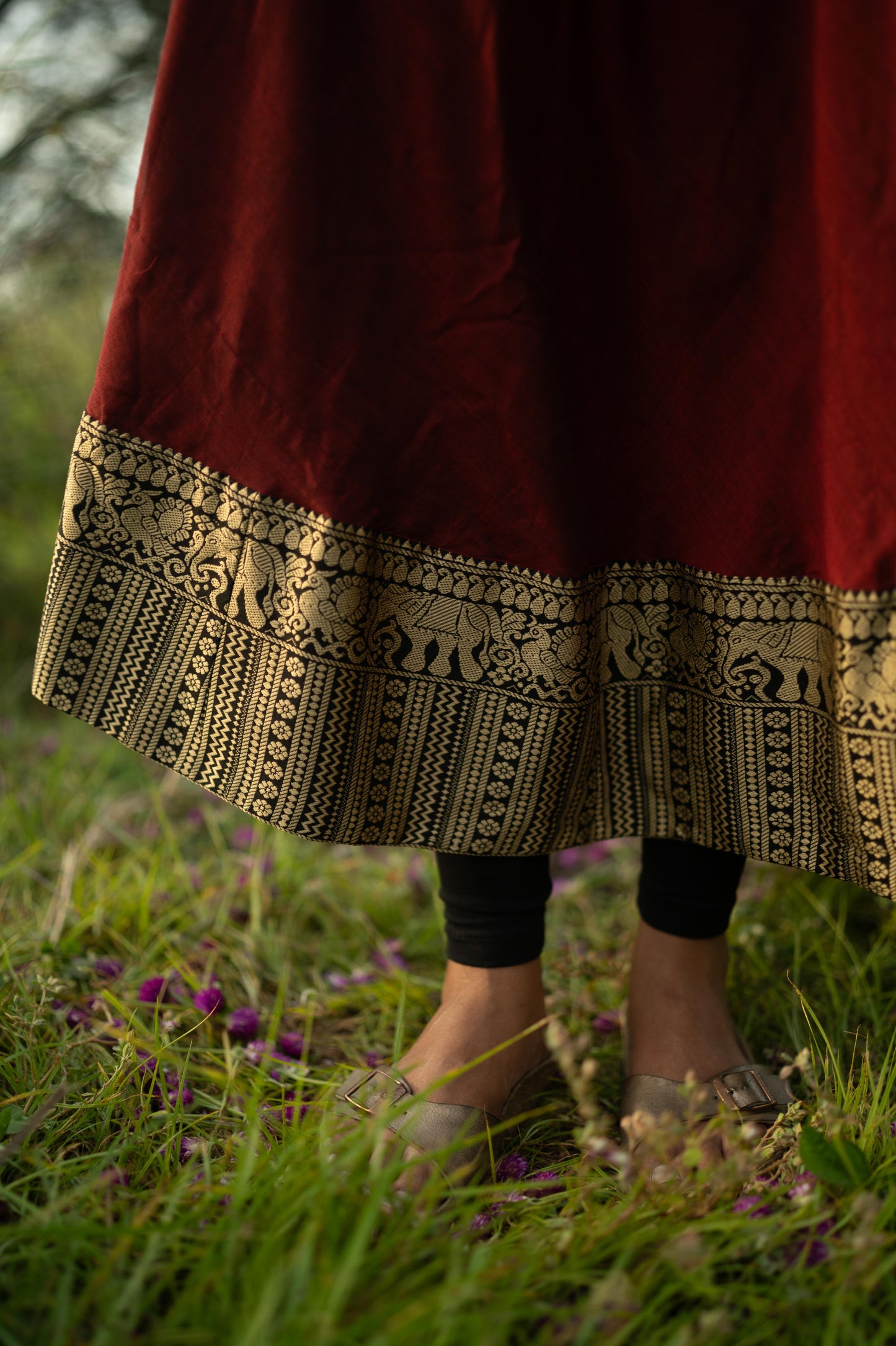 Studio  Red With Green Border Malar Narayanpet Top & Dupatta
