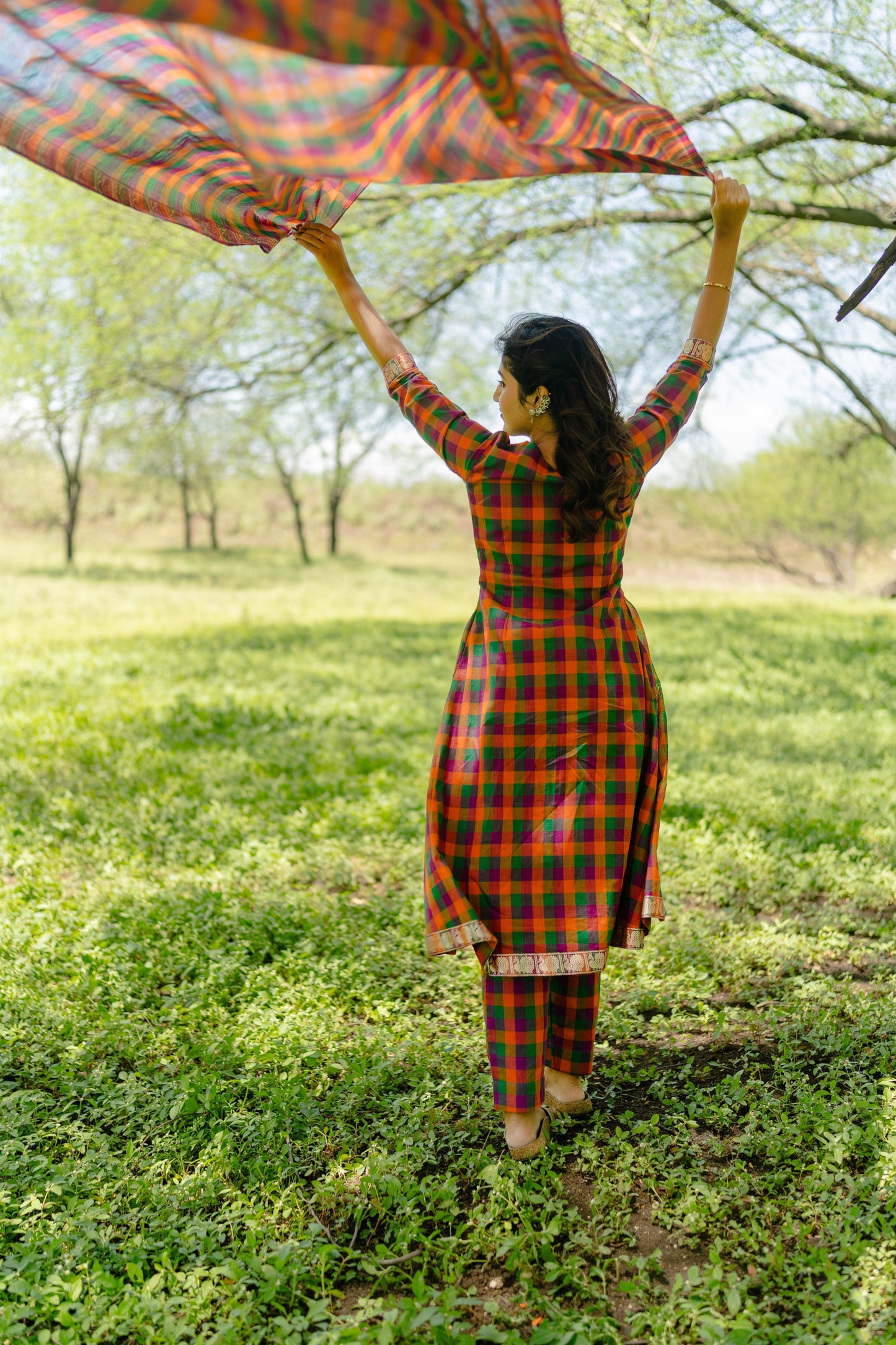 Studio  Multi Color Madras Checks Kanchi Cotton -( Pants / Bottom Only )