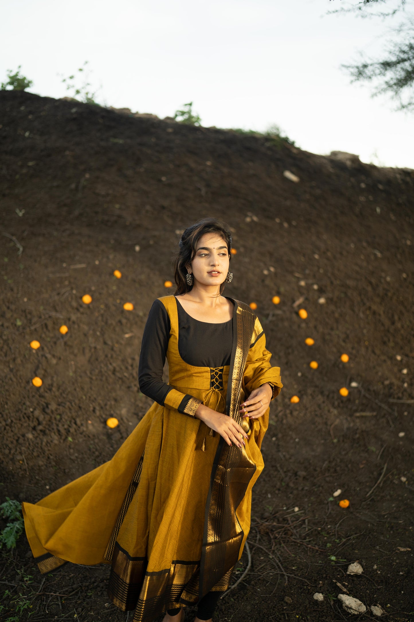 Studio Mustard Anarkali Top & Dupatta Set