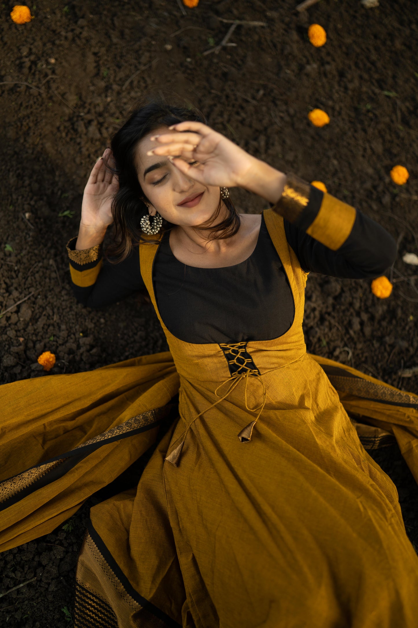 Studio Mustard Anarkali Top & Dupatta Set