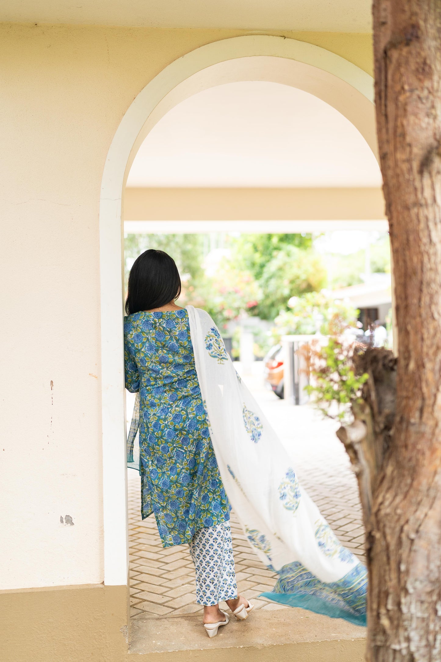 Blue Handblock Printed 3Pcs Suit Set