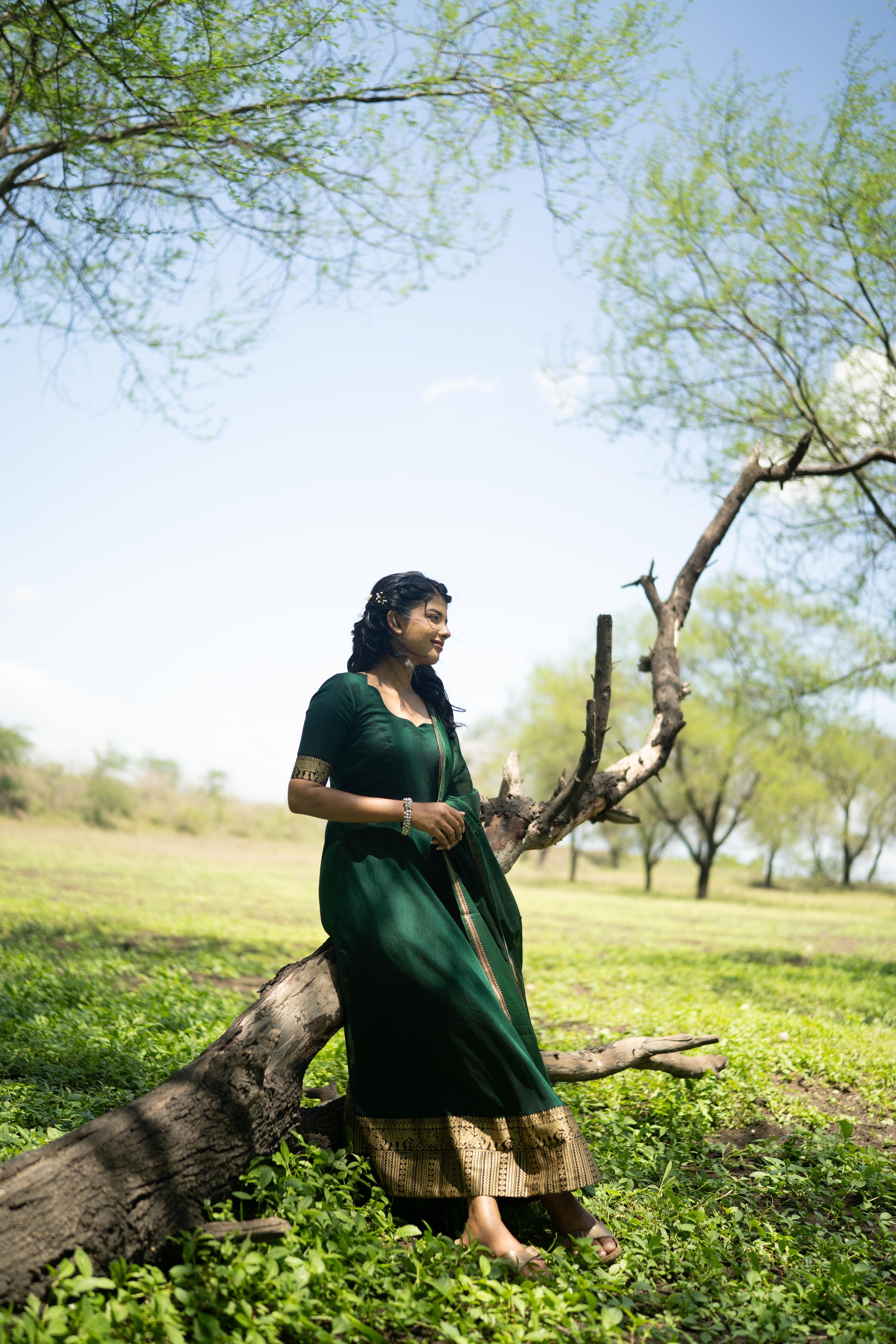Studio Bottle Green Malar Anarkali Top Dupatta – Tsuri Trends