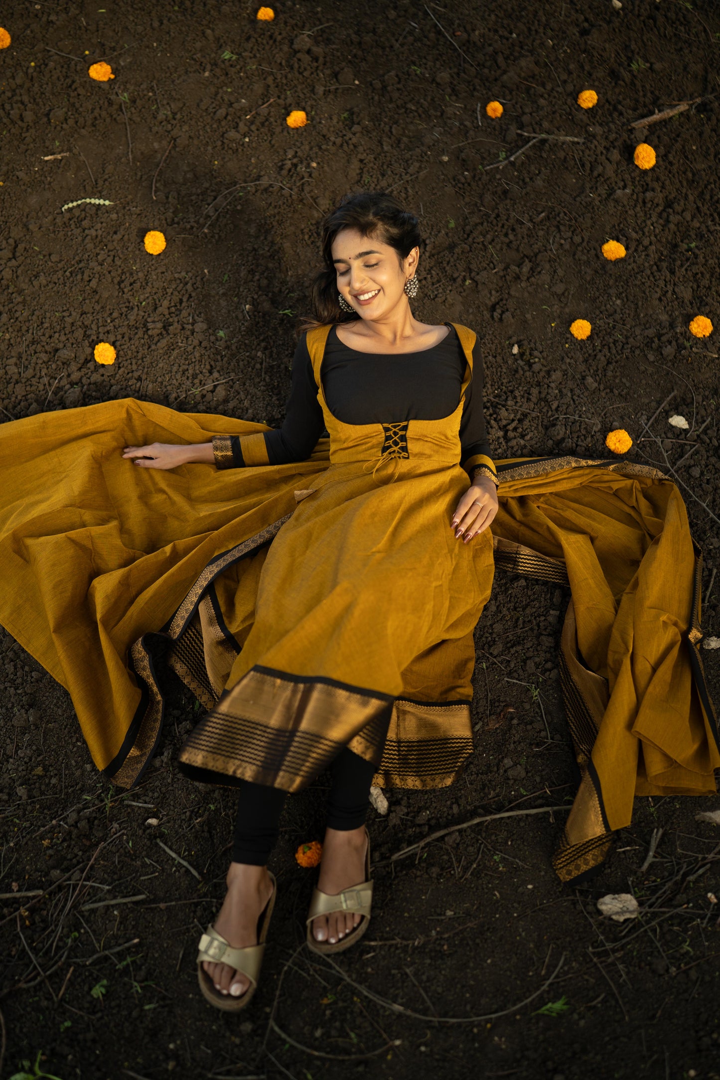 Studio Mustard Anarkali Top & Dupatta Set