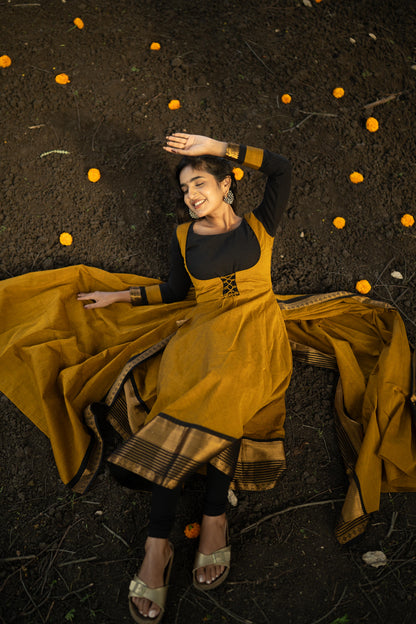 Studio Mustard Anarkali Top & Dupatta Set