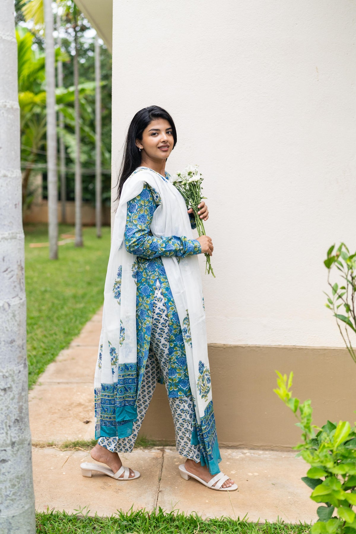 Blue Handblock Printed 3Pcs Suit Set