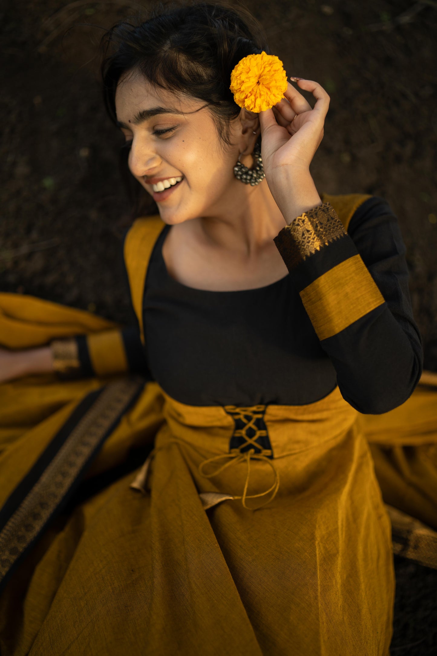 Studio Mustard Anarkali Top & Dupatta Set