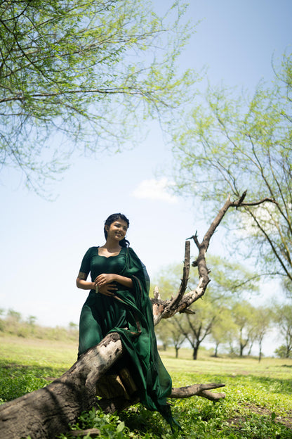 Studio  Bottle Green Malar Anarkali Top & Dupatta