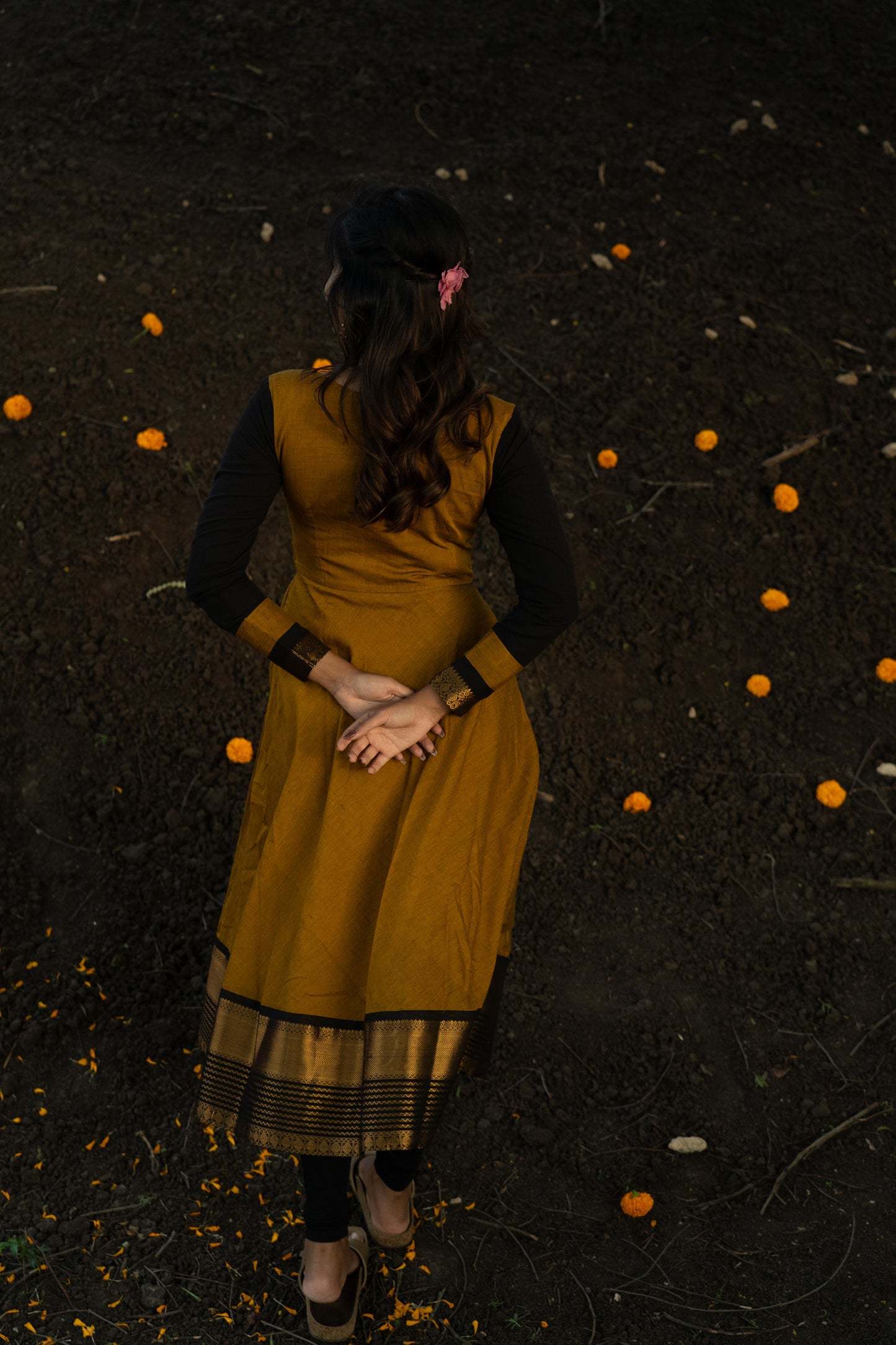 Studio Mustard Anarkali Top & Dupatta Set