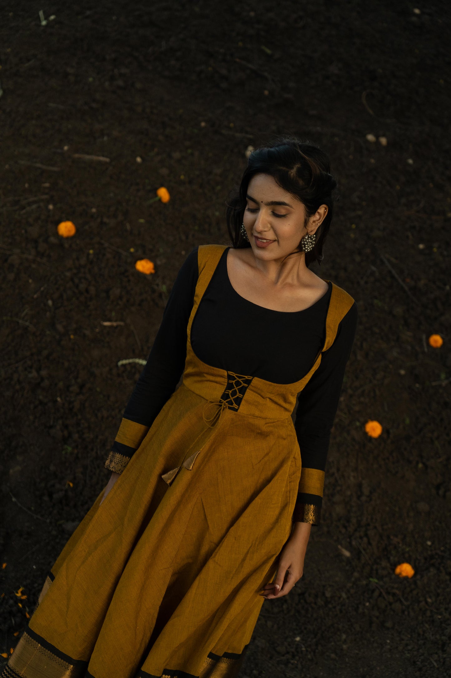 Studio Mustard Anarkali Top & Dupatta Set