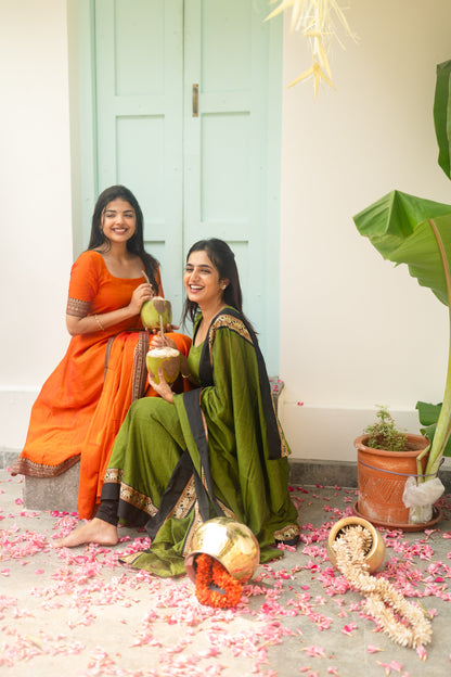 Studio Olive Green Narayanpet Anarkali Top & Dupatta