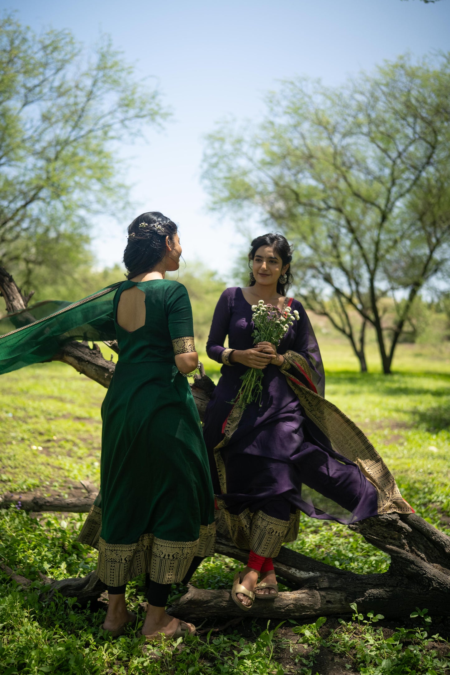Studio  Bottle Green Malar Anarkali Top & Dupatta