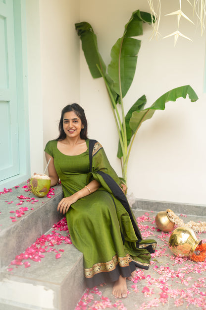Studio Olive Green Narayanpet Anarkali Top & Dupatta