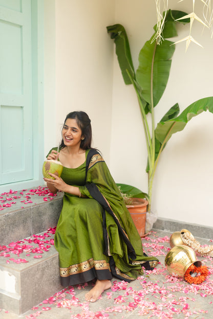 Studio Olive Green Narayanpet Anarkali Top & Dupatta