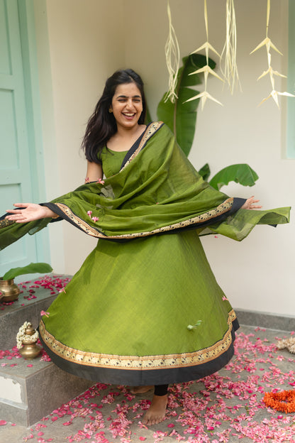 Studio Olive Green Narayanpet Anarkali Top & Dupatta
