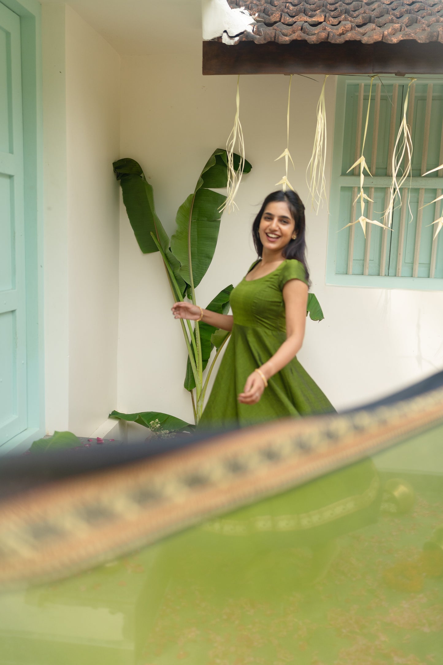 Studio Olive Green Narayanpet Anarkali Top & Dupatta