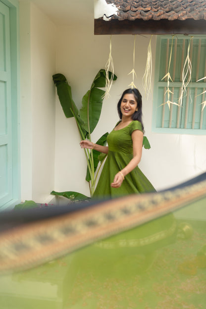 Studio Olive Green Narayanpet Anarkali Top & Dupatta