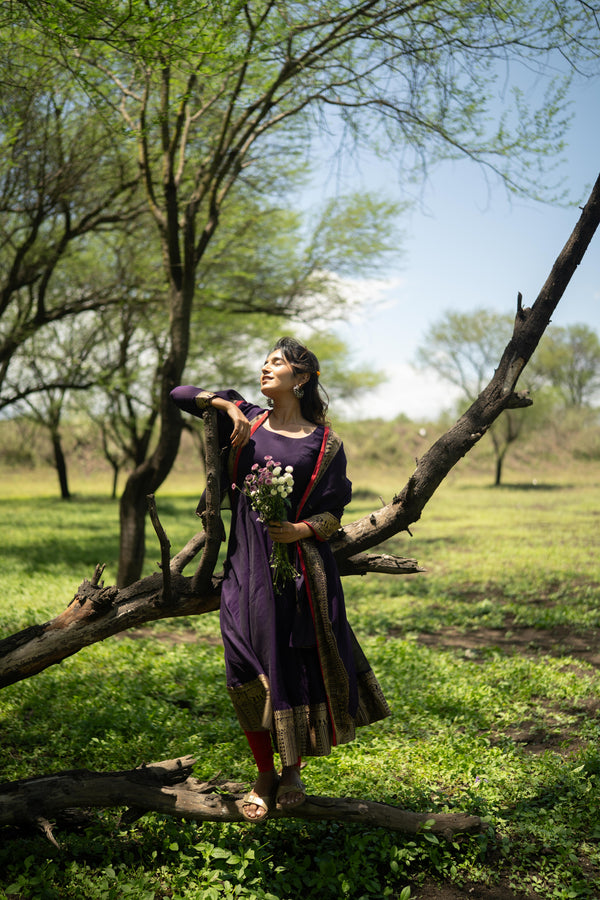Studio  Jamun Purple Malar Anarkali Top & Dupatta