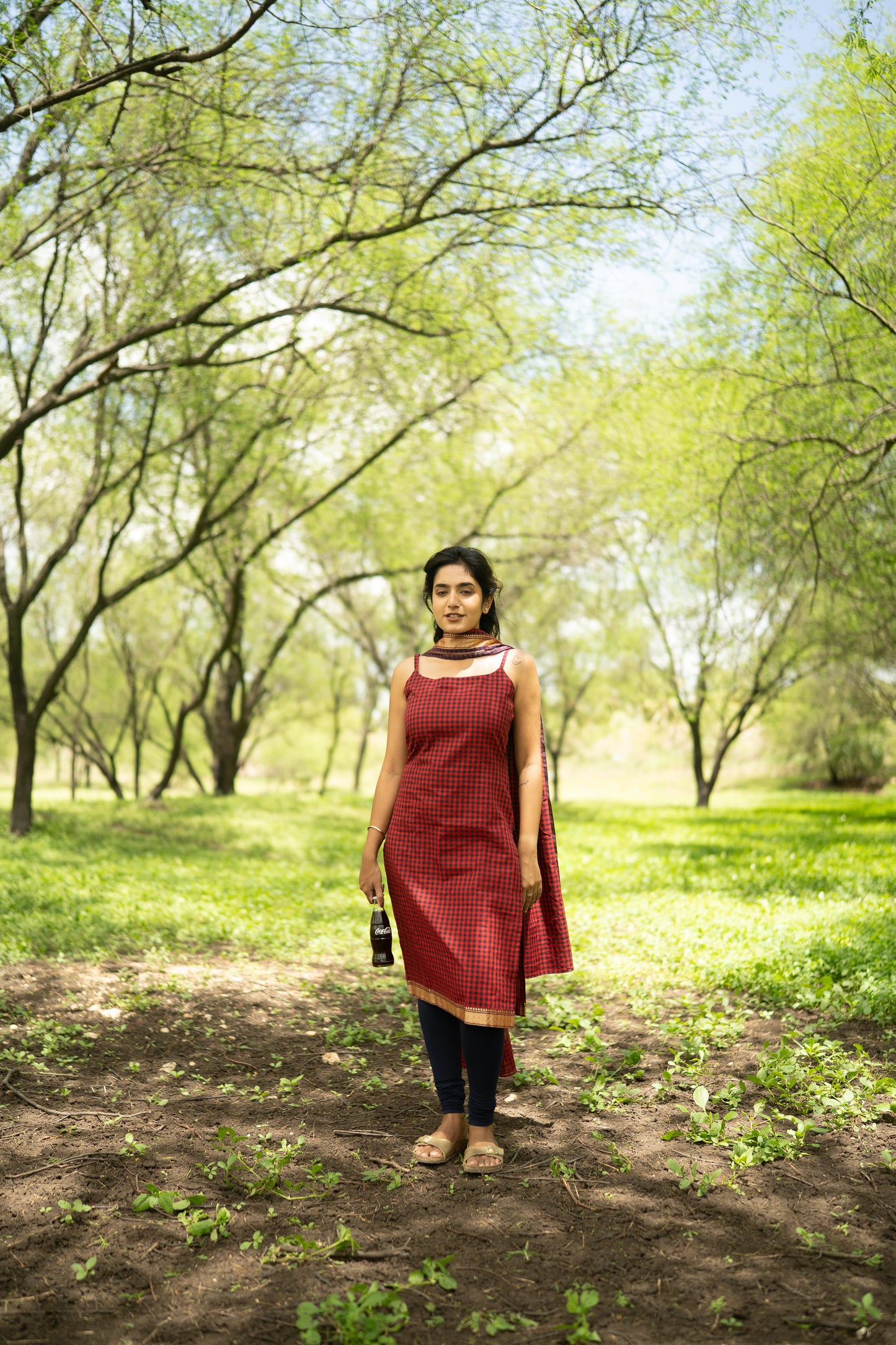 Studio  Red With Navy Blue Top & Dupatta