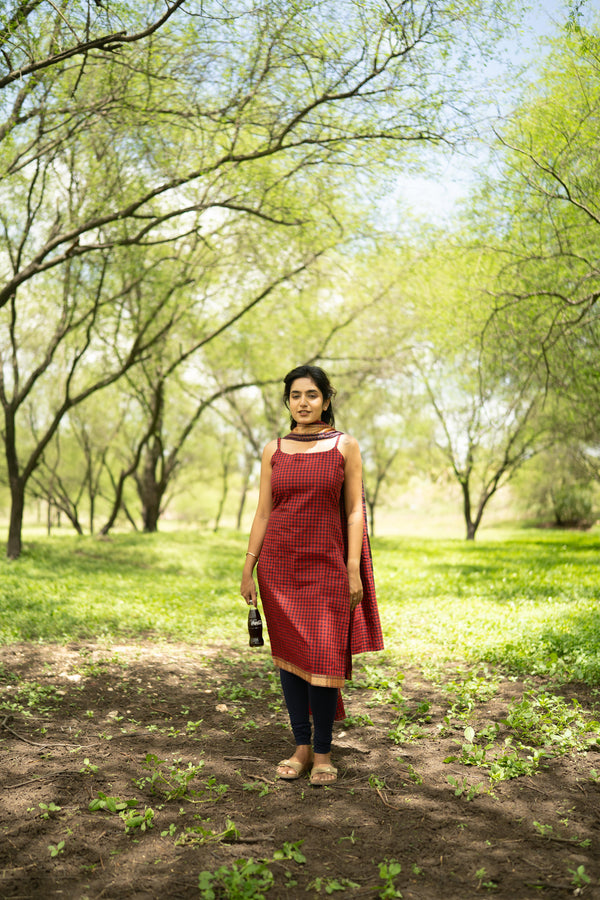 Studio  Red With Navy Blue Top & Dupatta
