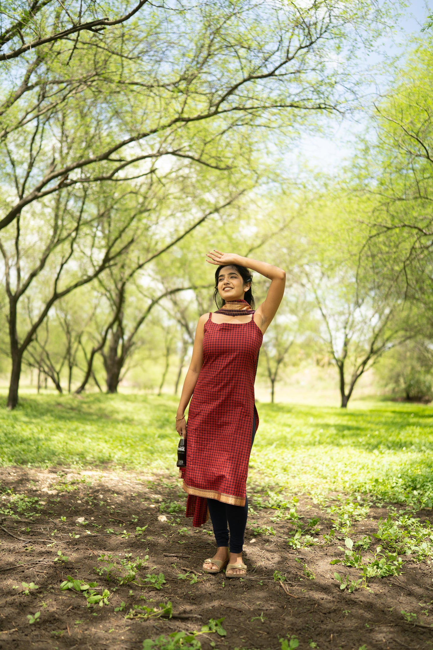Studio  Red With Navy Blue Top & Dupatta