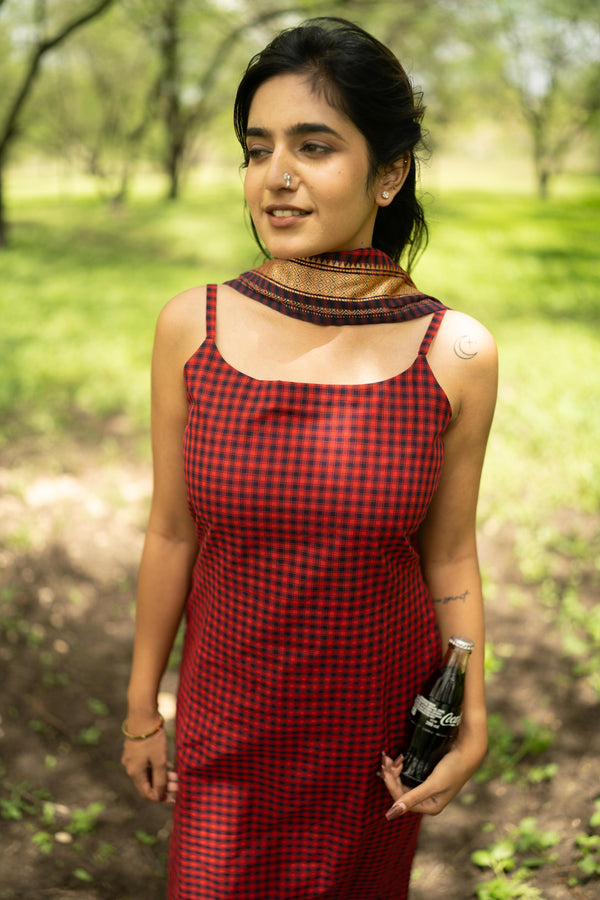 Studio  Red With Navy Blue Top & Dupatta