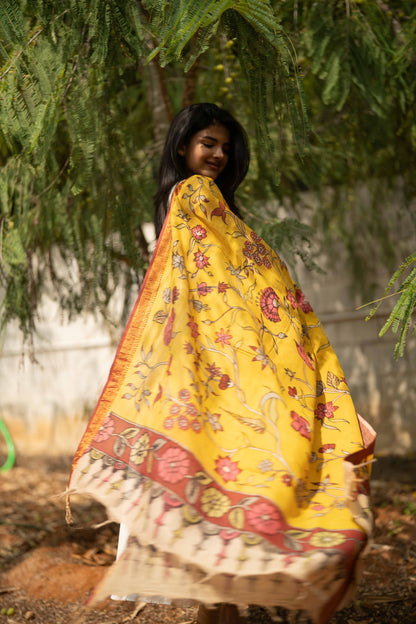 Studio White Anarkali Cotton Kurta Top & Mustard Dupatta Set