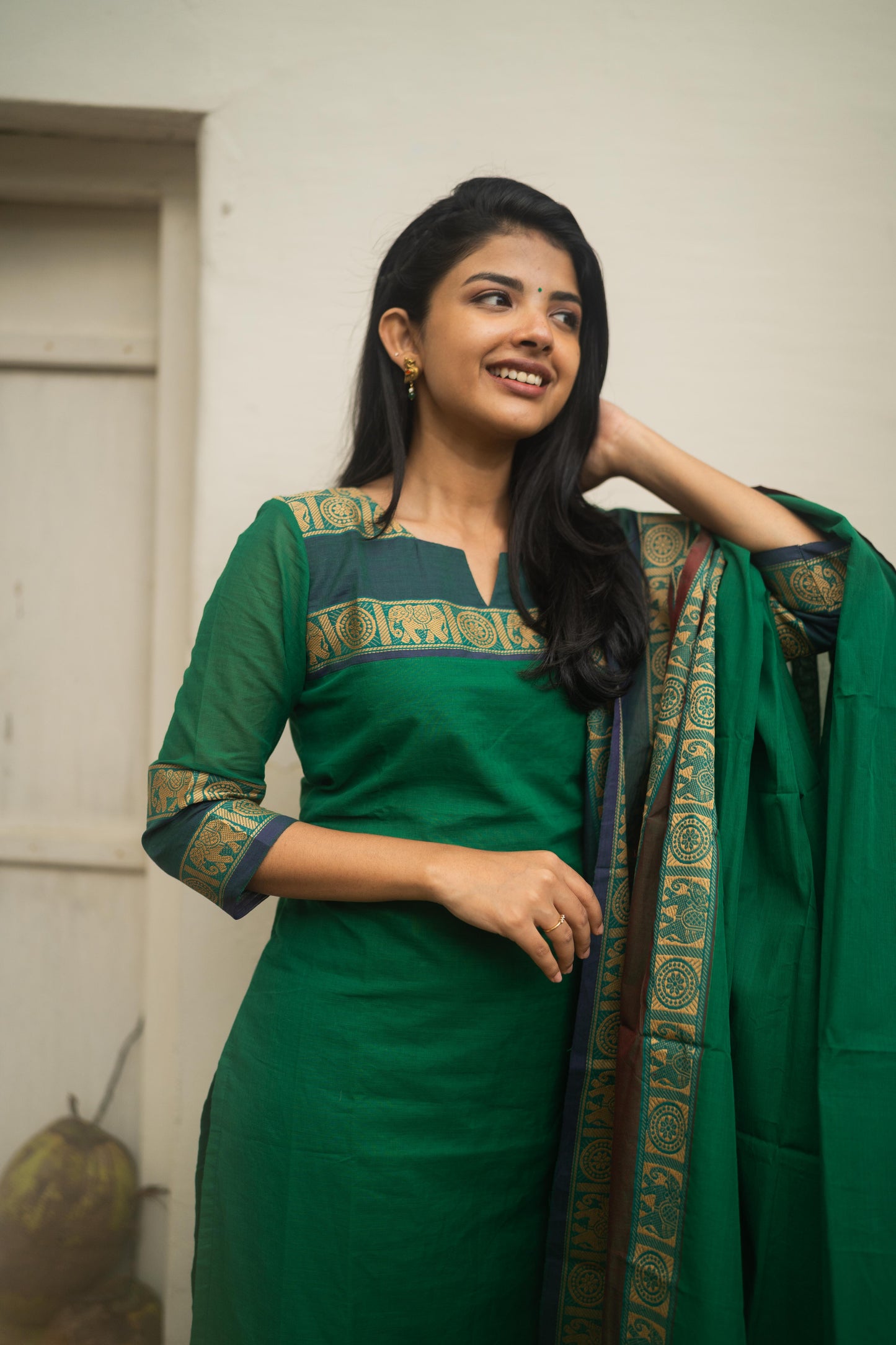Studio Green Kanchi Cotton Top With  Dupatta