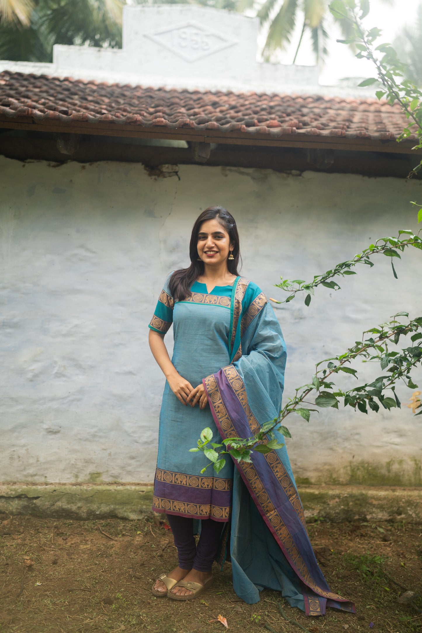 Studio Sky Blue Kanchi Cotton Top With  Dupatta