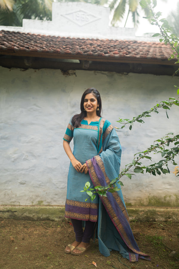 Studio Sky Blue Kanchi Cotton Top With  Dupatta