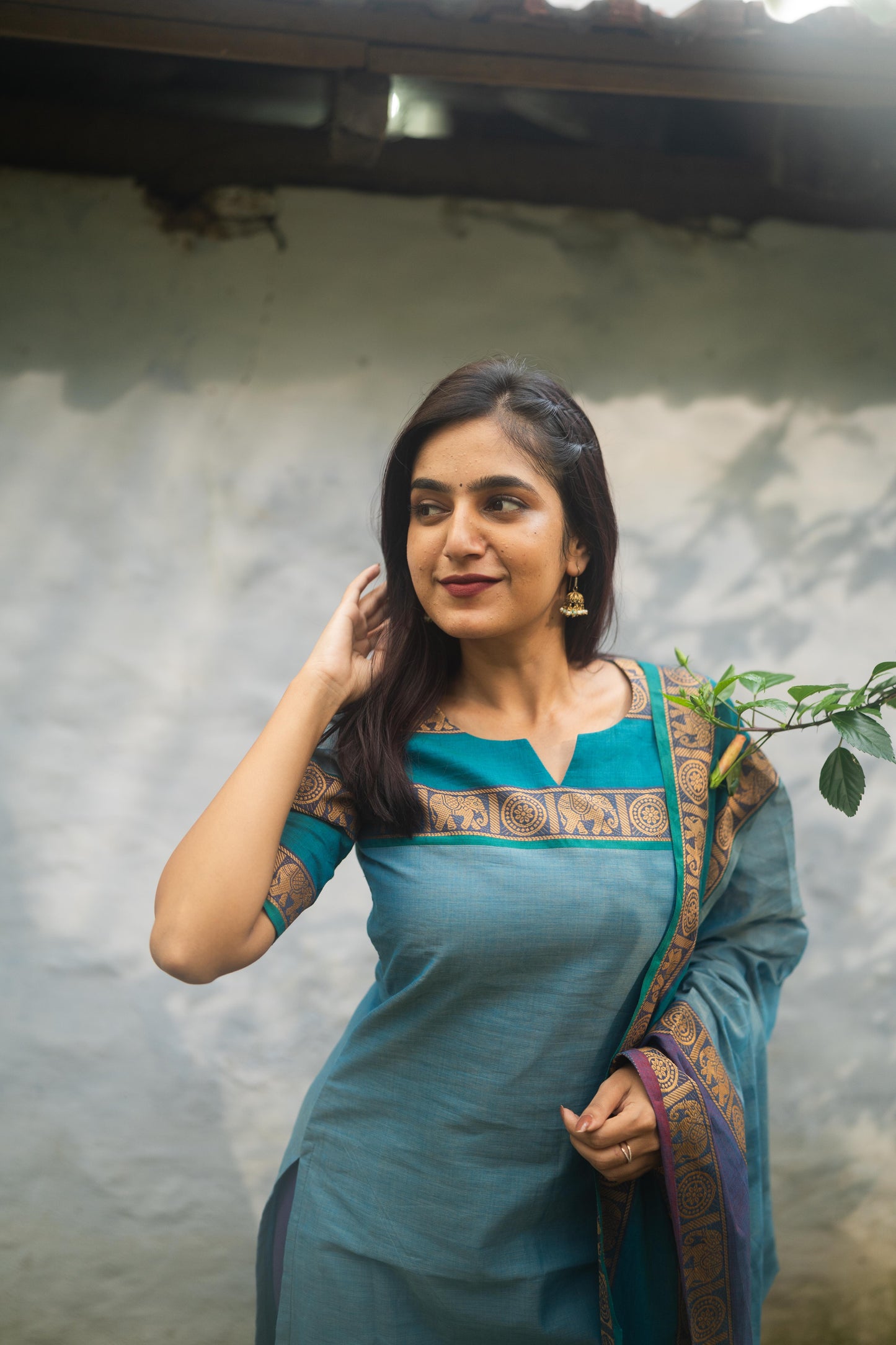 Studio Sky Blue Kanchi Cotton Top With  Dupatta