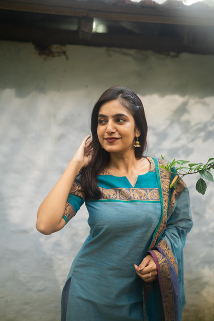 Studio Sky Blue Kanchi Cotton Top With  Dupatta