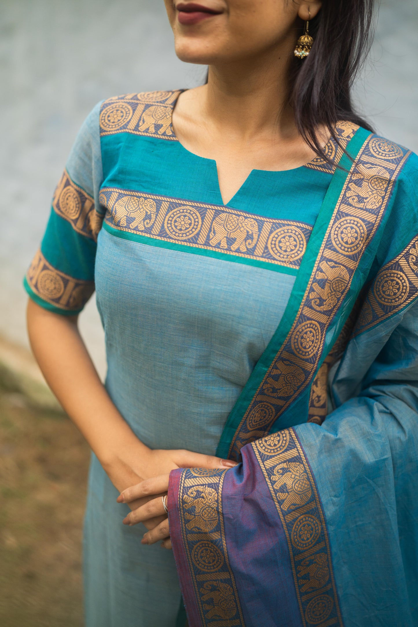 Studio Sky Blue Kanchi Cotton Top With  Dupatta