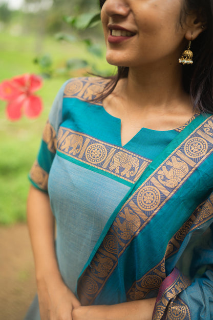 Studio Sky Blue Kanchi Cotton Top With  Dupatta