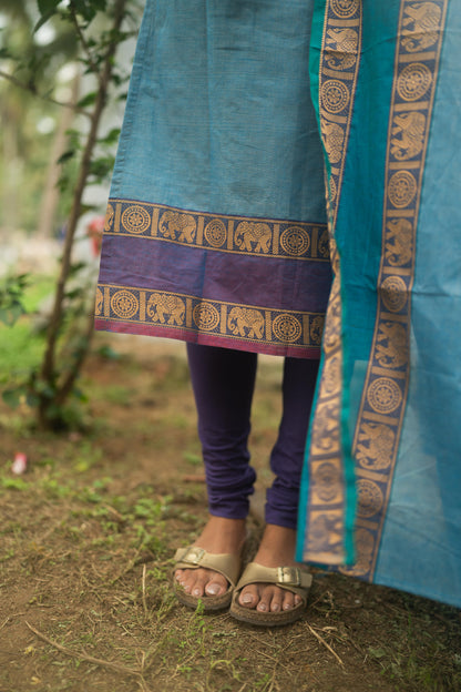 Studio Sky Blue Kanchi Cotton Top With  Dupatta
