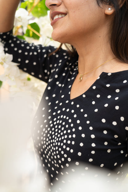 Studio Black Polka Short Top With White Pattern Trousers