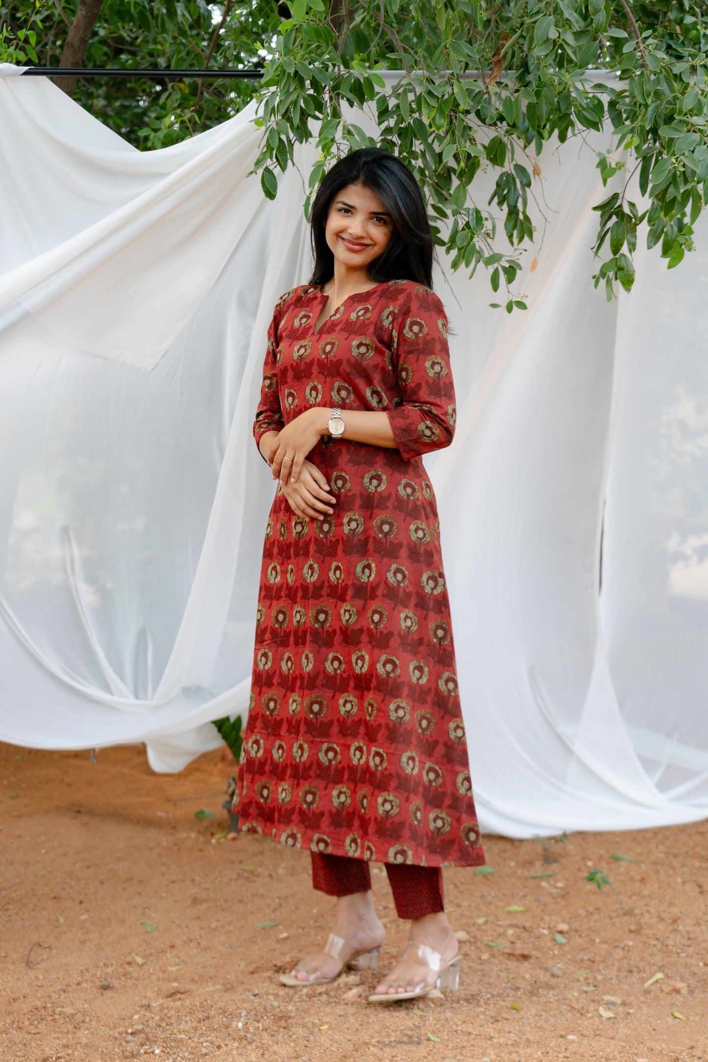 Studio Red Marigold A-Line Kurta Set