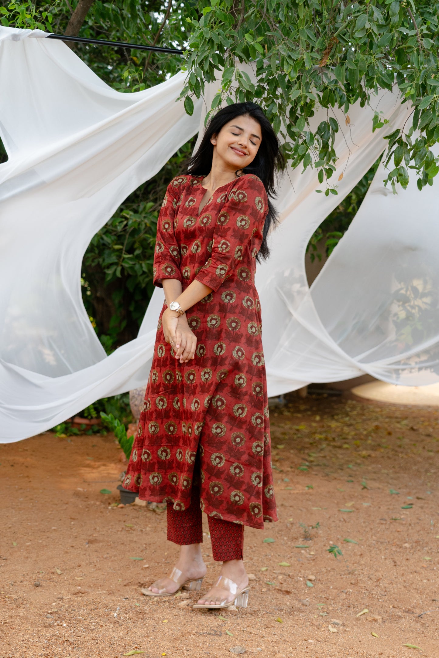 Studio Red Marigold A-Line Kurta Set