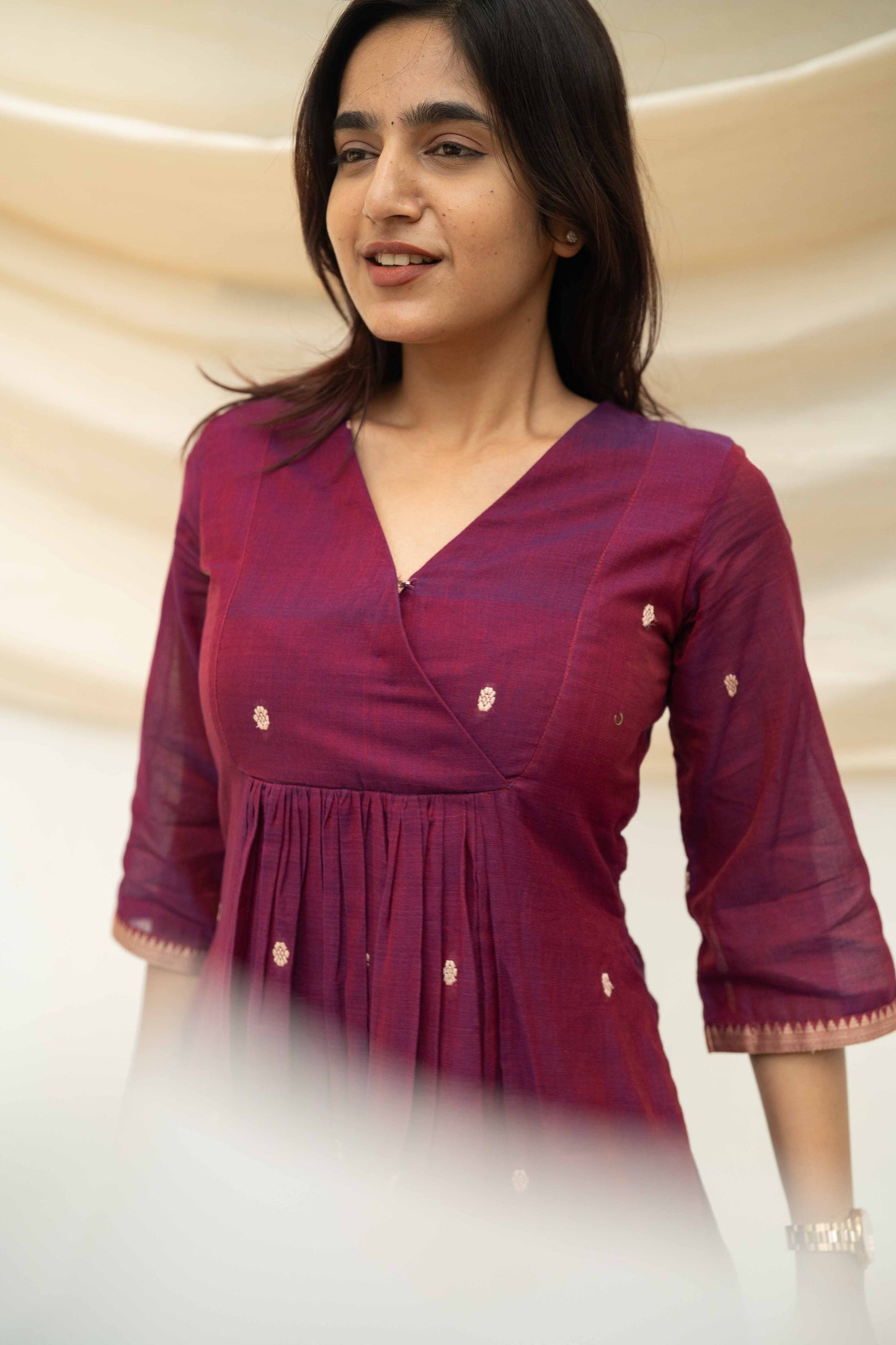 Studio Berry Pink Narayanpet Cotton Kurta Top
