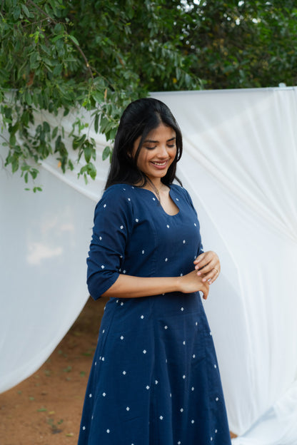 Studio Midnight Dot Pure Cotton Flare Kurti And Stripes Pant Set