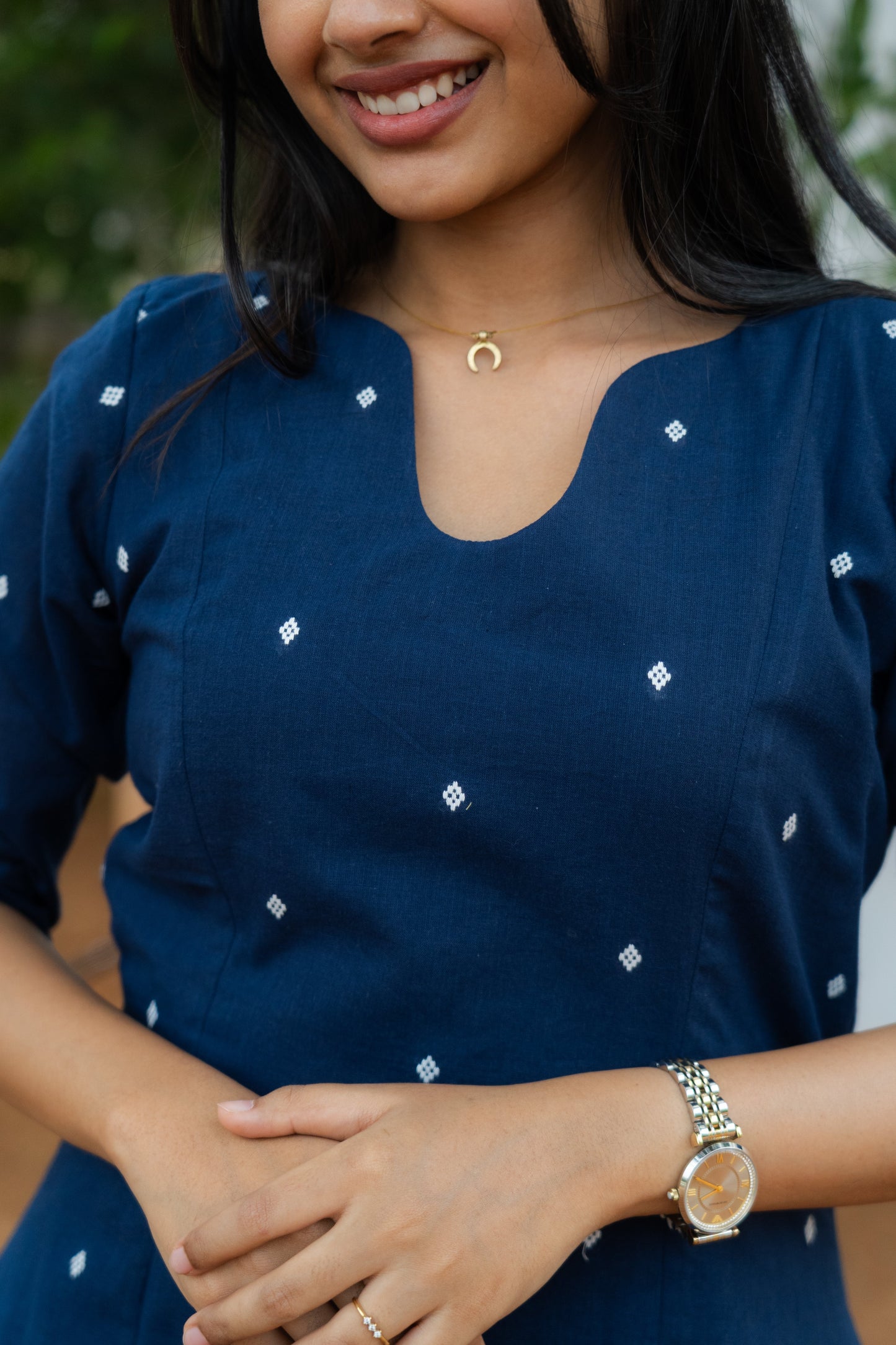 Studio Midnight Dot Pure Cotton Flare Kurti And Stripes Pant Set