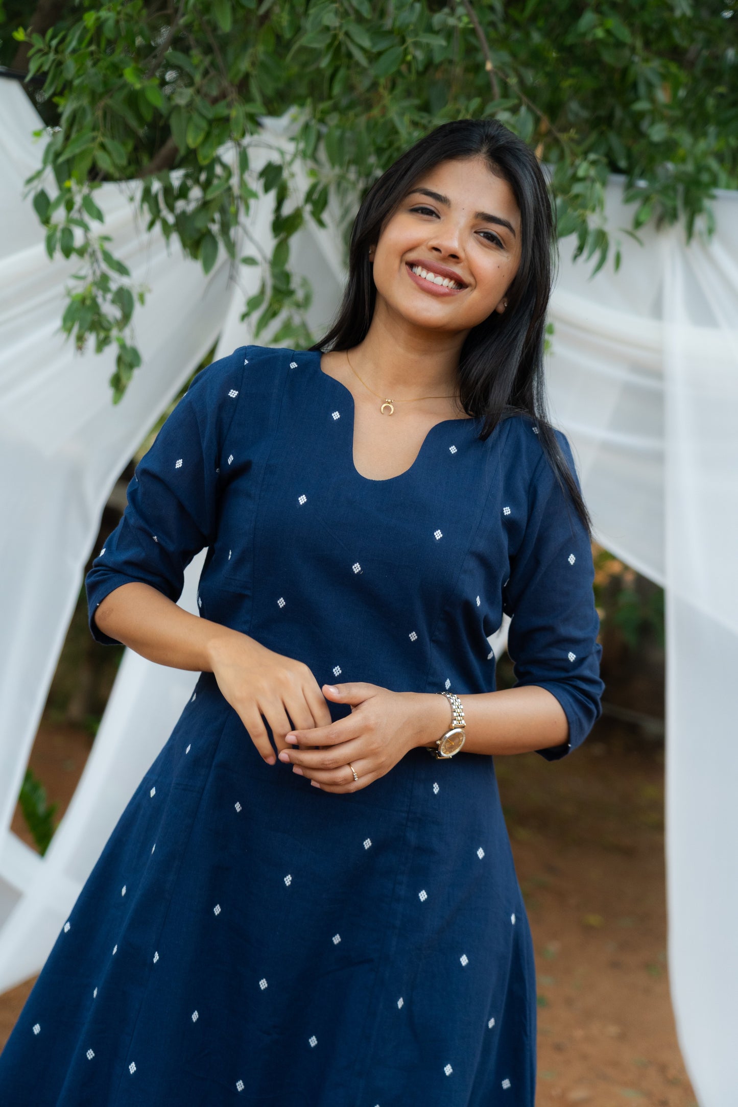 Studio Midnight Dot Pure Cotton Flare Kurti And Stripes Pant Set