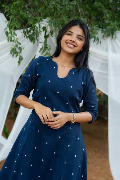 Studio Midnight Dot Pure Cotton Flare Kurti And Stripes Pant Set