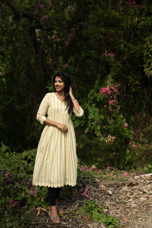 Studio Yellow Scallop Cotton Kurta