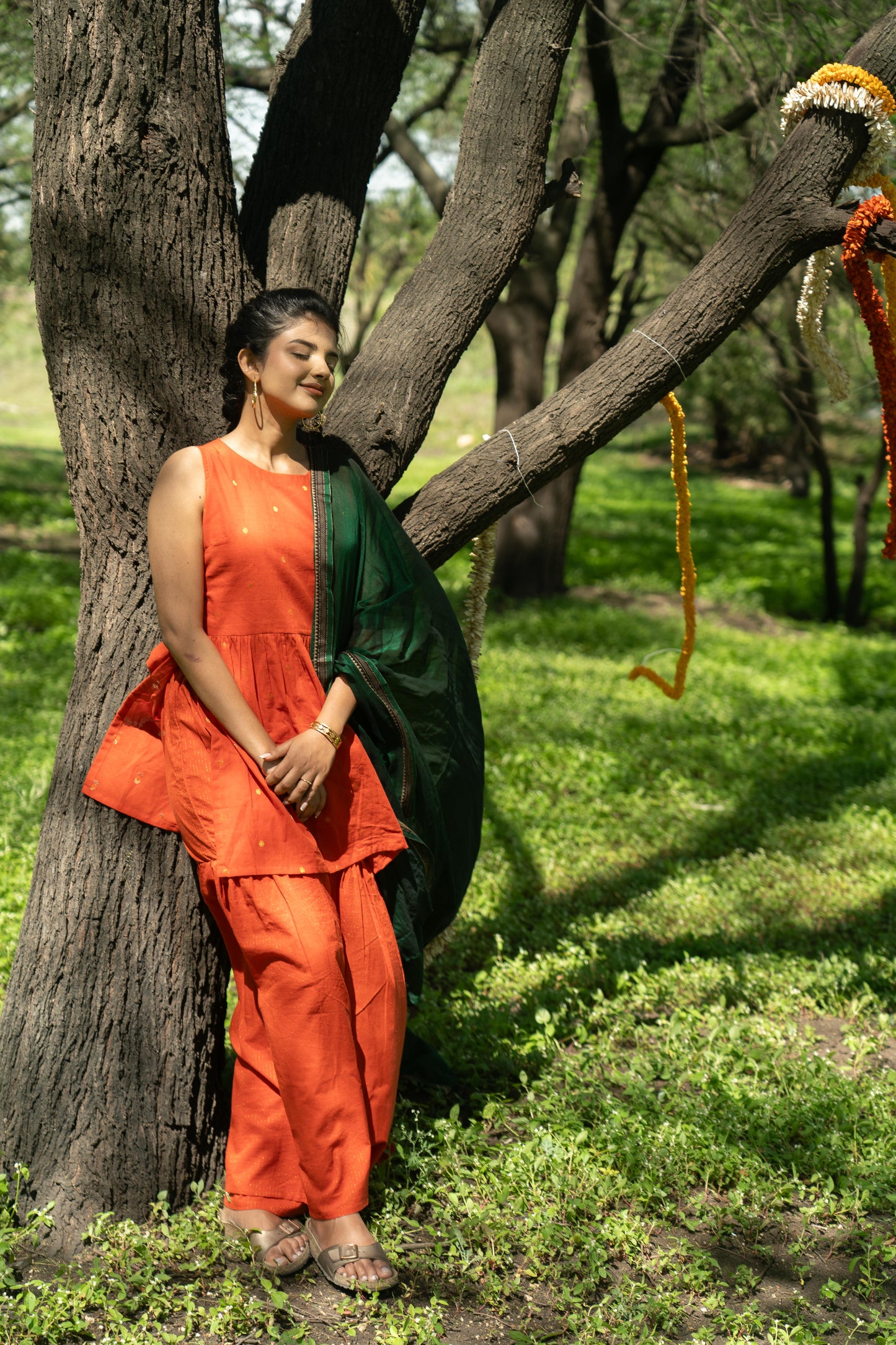 Studio  Orange Sharara Set (Green Dupatta Only)