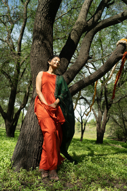 Studio  Orange Sharara Set (Green Dupatta Only)