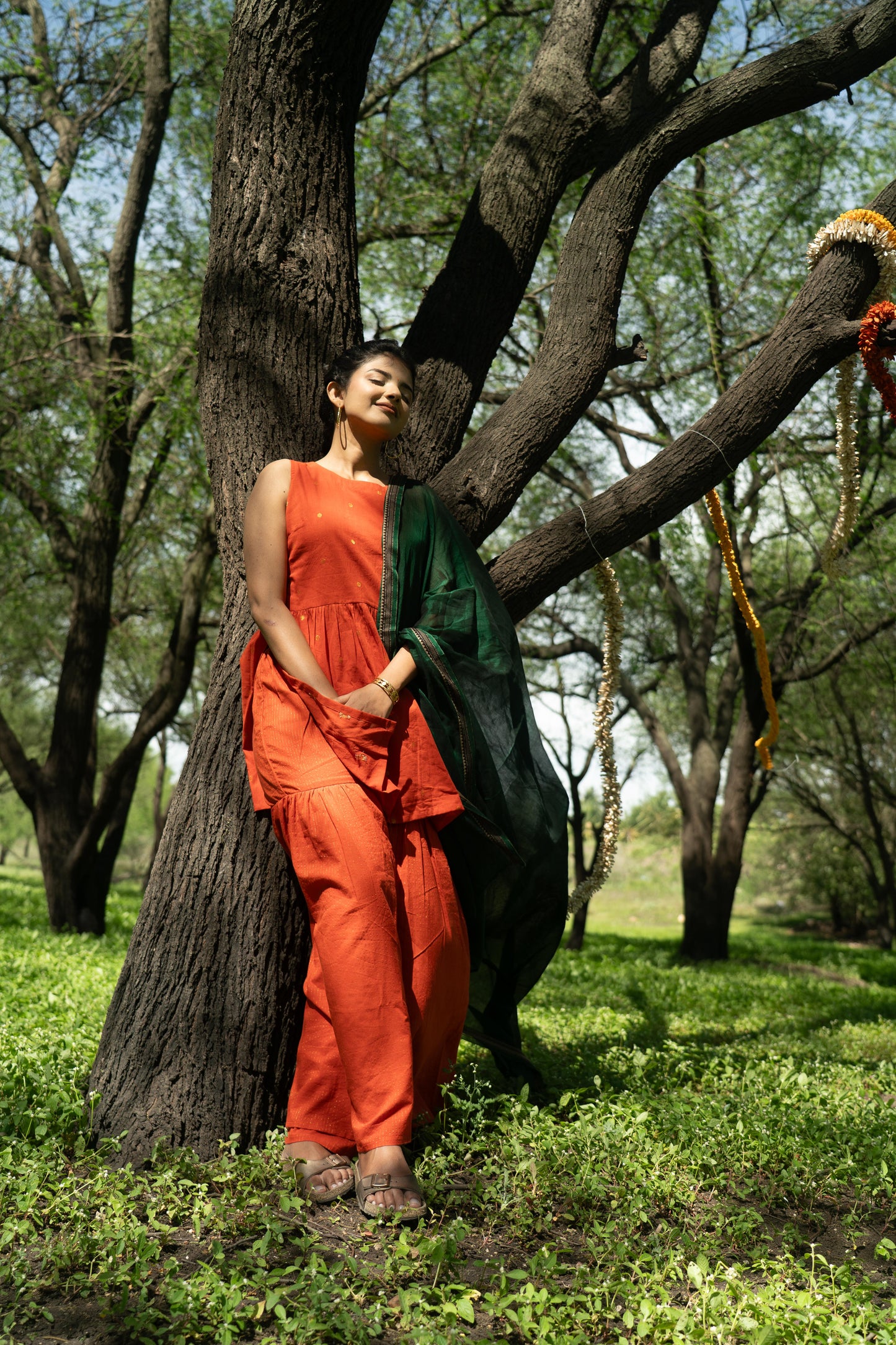 Studio  Orange Sharara Set (Green Dupatta Only)