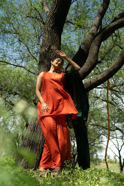 Studio  Orange Sharara Set (Green Dupatta Only)