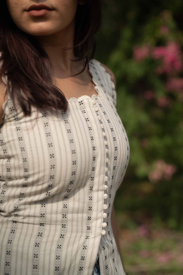 Studio White Scallop Cotton Kurta- Sleeve Length Can be Customized